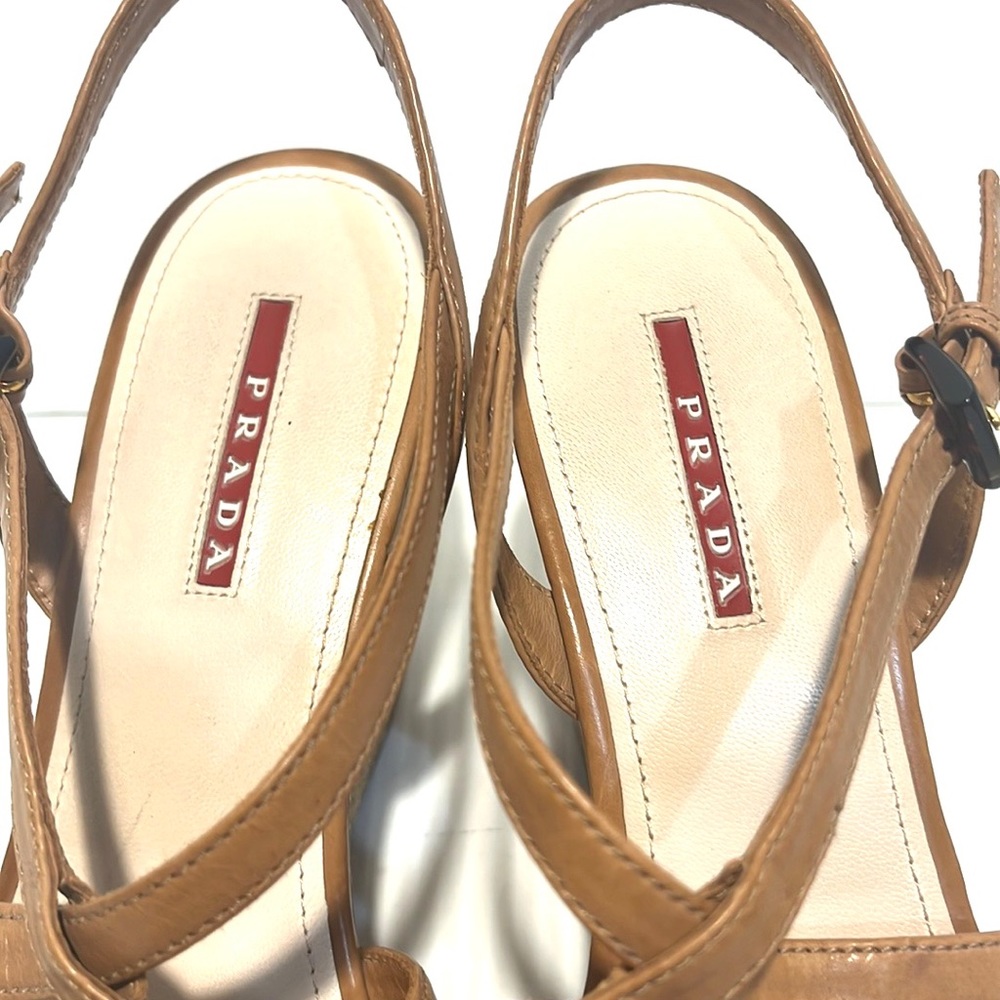 PRADA Leather Ankle Strap Platform Wedges Sandals Heels 40 - Picture 10 of 16